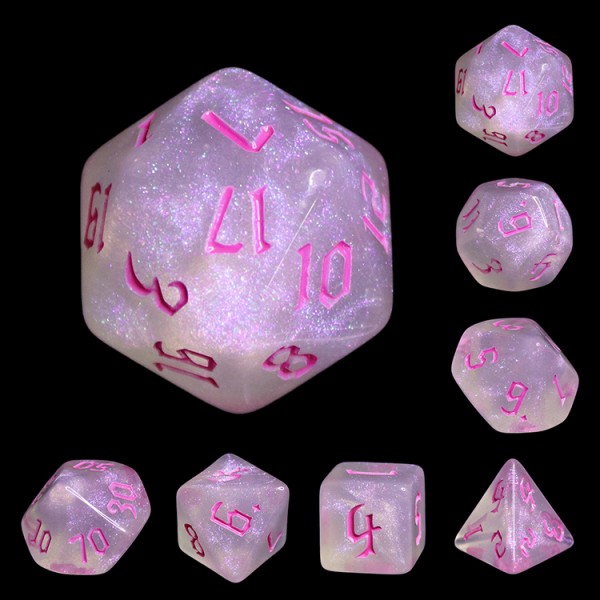 TEG - 7 Clear w/ Pink Galaxy Polyhedral Dice